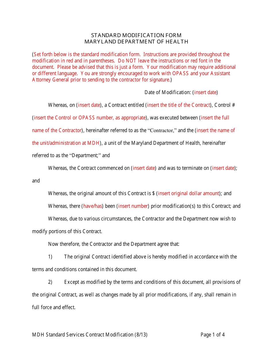 Model Form Md Maryland Standard Modification Form - Fill Out, Sign Online and ...