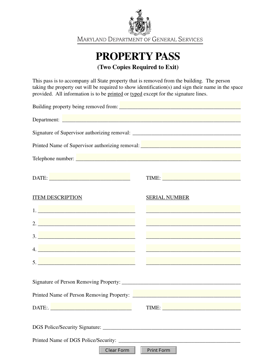 Property Pass - Maryland, Page 1