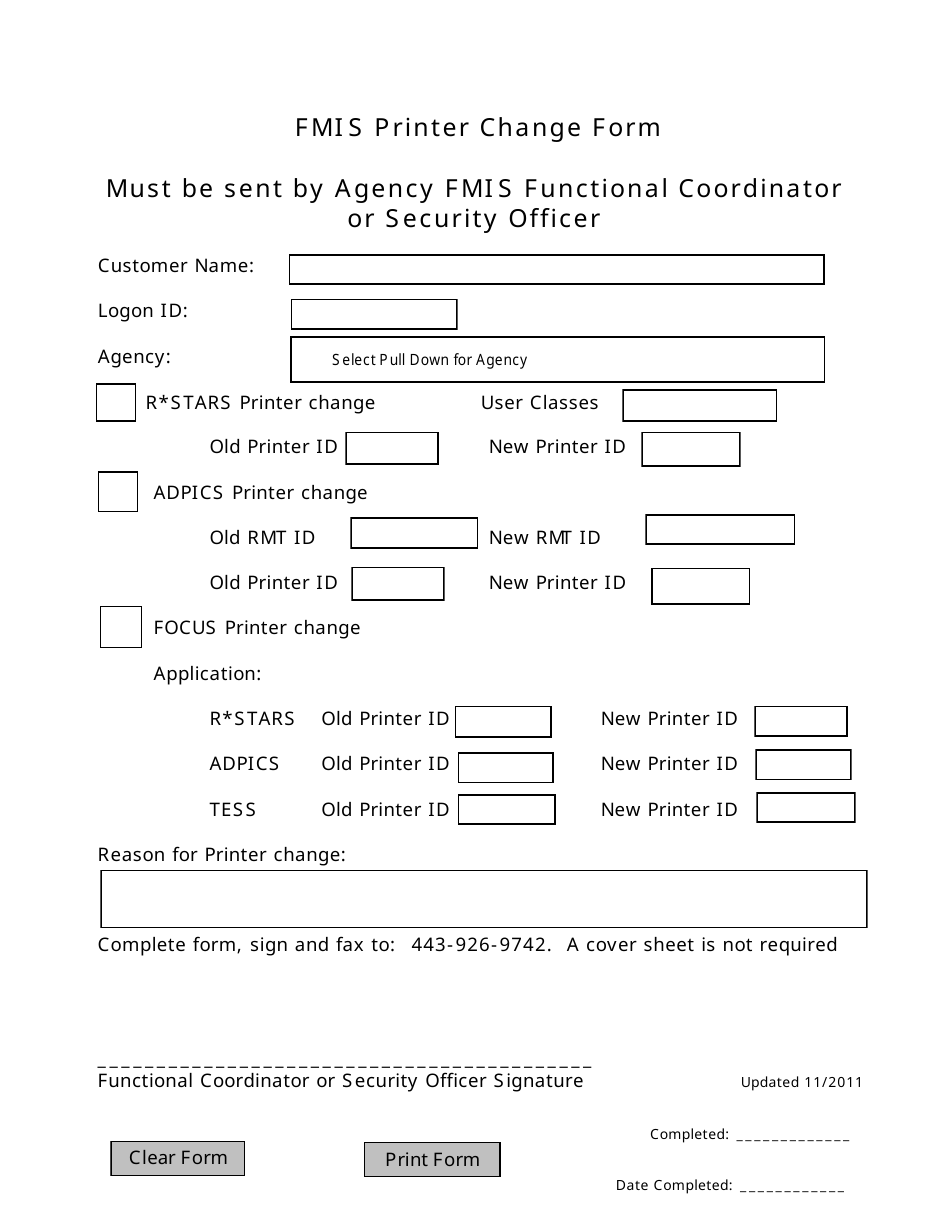 FMIS Printer Change Form - Maryland, Page 1
