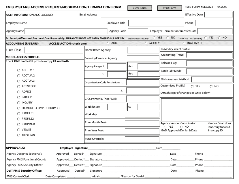 FMIS Form SECU24 Access Request/Modification/Termination Form - Maryland