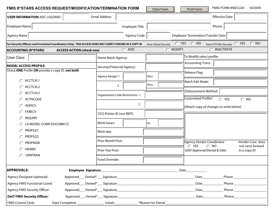 FMIS Form SECU24 Access Request / Modification / Termination Form - Maryland, Page 1