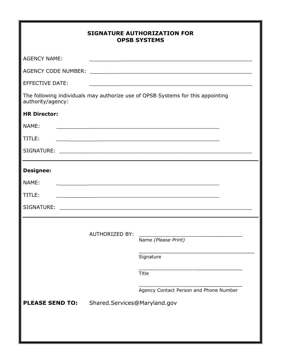 Signature Authorization for Opsb Systems - Maryland, Page 1