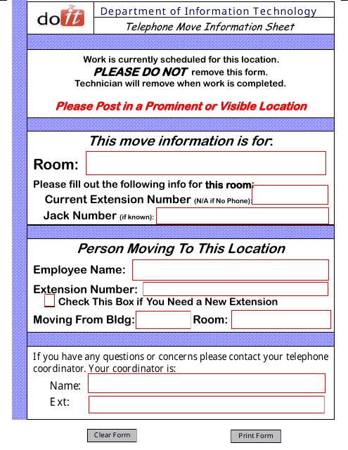 Telephone Move Information Sheet - Maryland