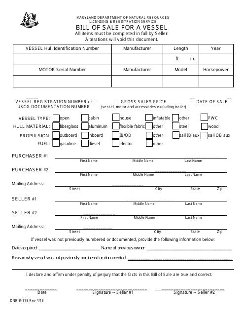 DNR Form B-118  Printable Pdf