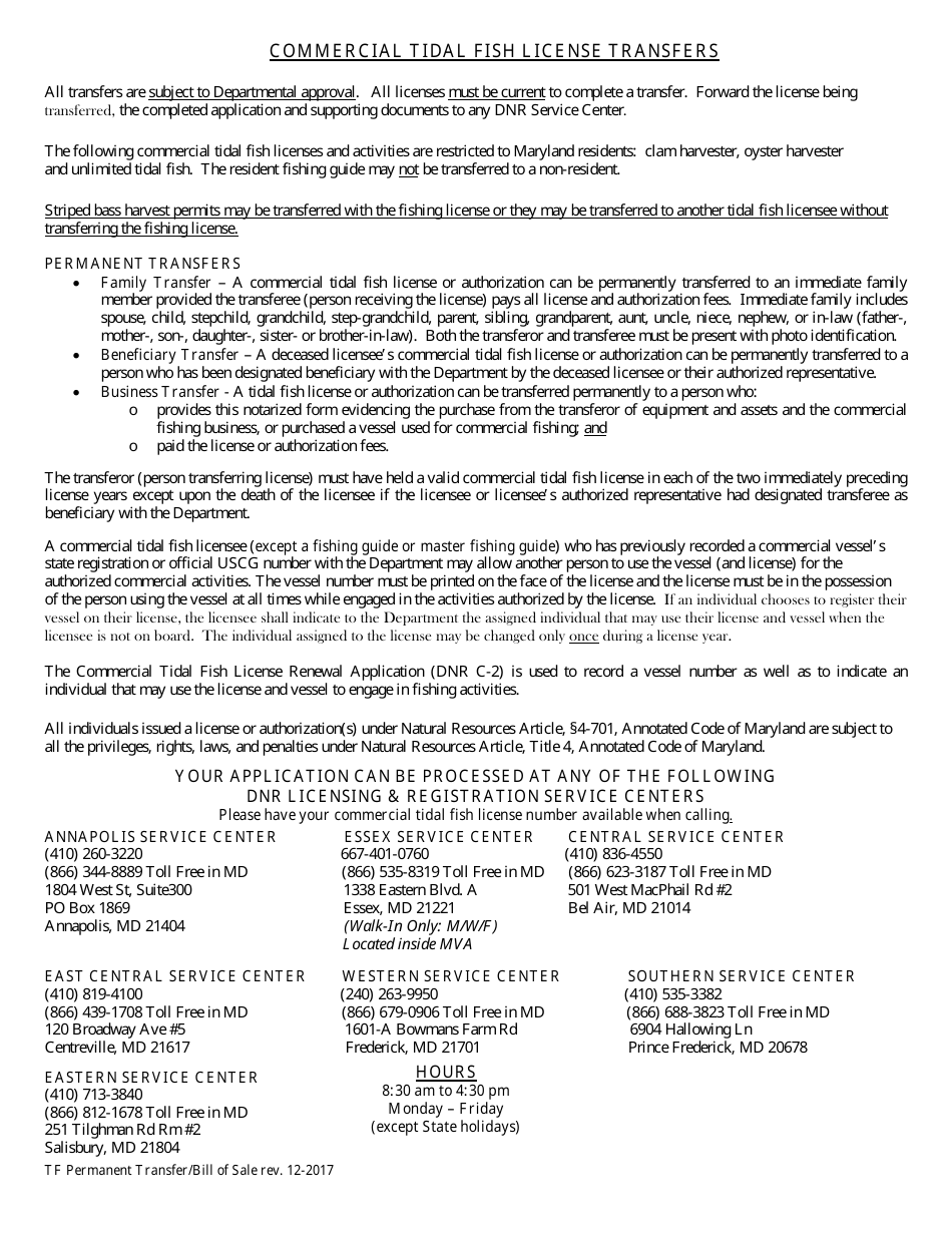 Application to Transfer Commercial Tidal Fish License - Maryland, Page 2