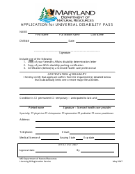 Application for Universal Disability Pass - Maryland