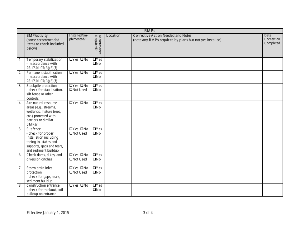 General Permit for Stormwater Associated With Construction Activity Standard Inspection Form - Maryland, Page 3