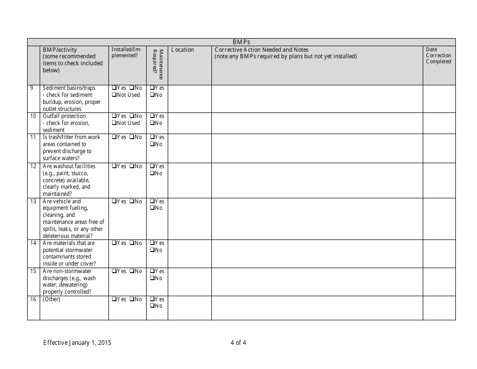 General Permit for Stormwater Associated With Construction Activity Standard Inspection Form - Maryland, Page 4