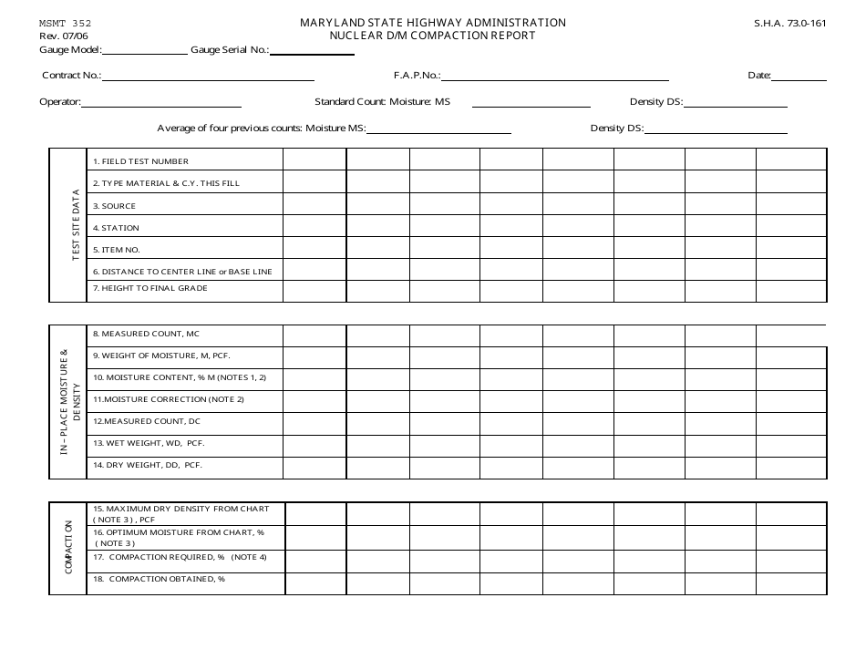 Form MSMT352 Nuclear D / M Compaction Report - Maryland, Page 1