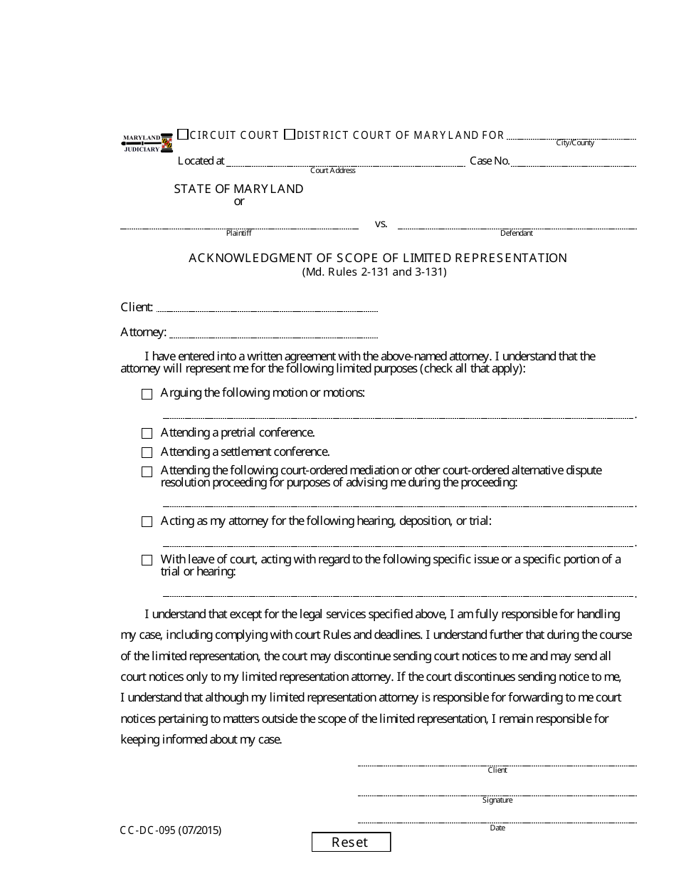 Limited Scope Representation Form.pdf Form CC-DC-095 - Fill Out, Sign Online and Download Fillable PDF ...