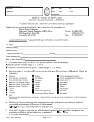 Form ADR1 Volunteer Mediator and Settlement Conference Attorney Application - Maryland