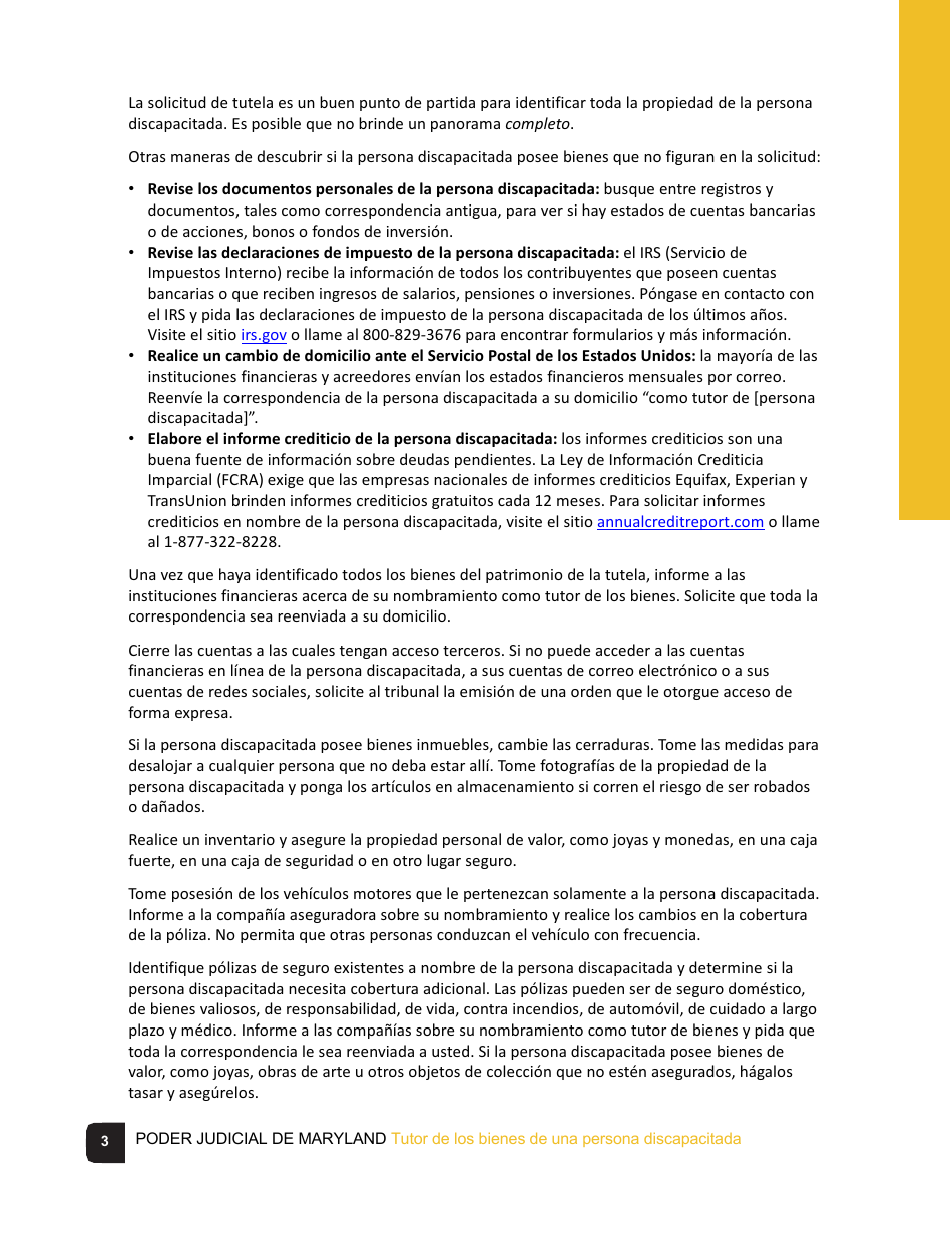 Tutor De Los Bienes De Una Persona Discapacitada Lista De Verificacion - Maryland (Spanish), Page 3