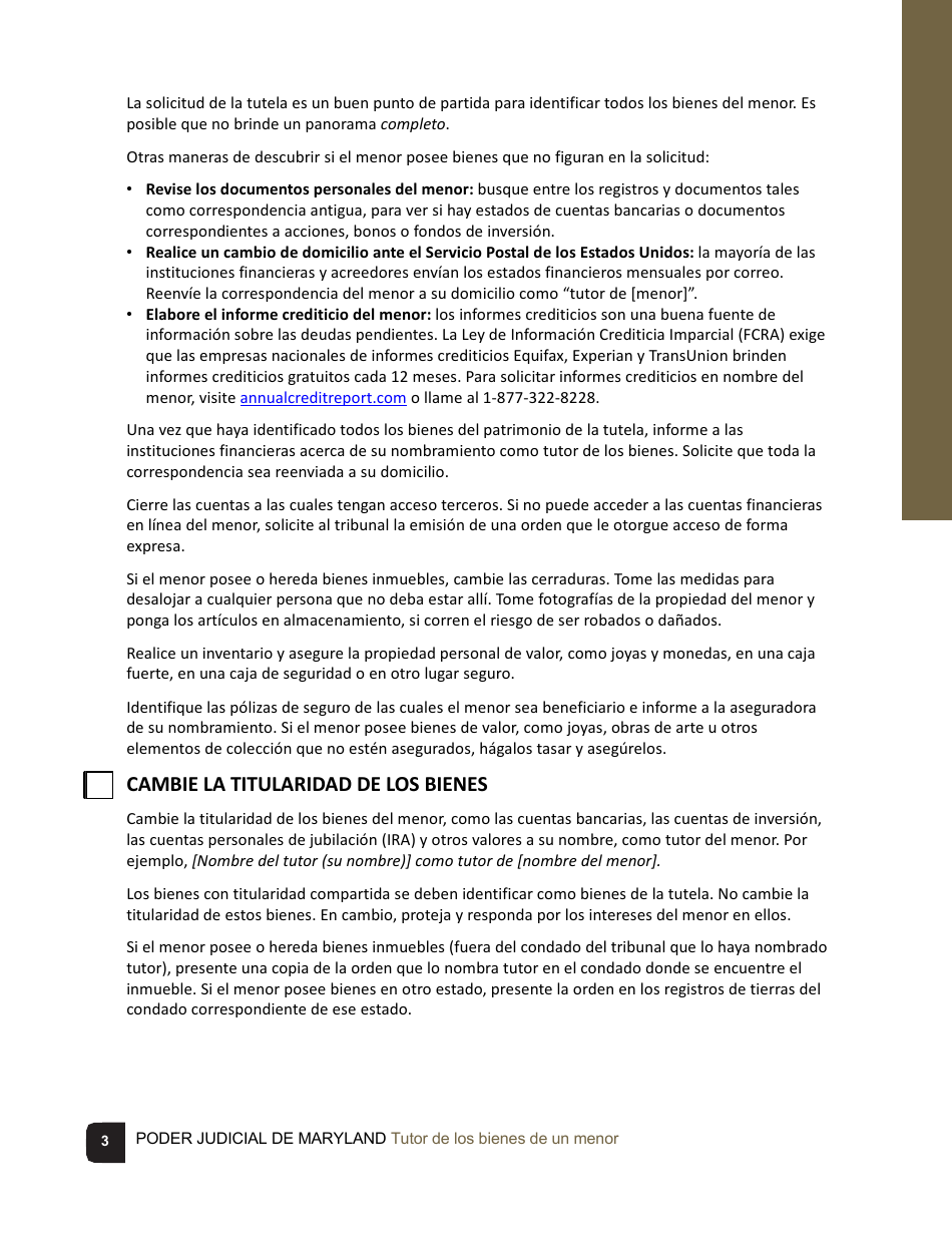 Tutor De Los Bienes De Un Menor Lista De Verificacion - Maryland (Spanish), Page 3