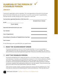Document preview: Guardian of the Person of a Disabled Person Checklist - Maryland