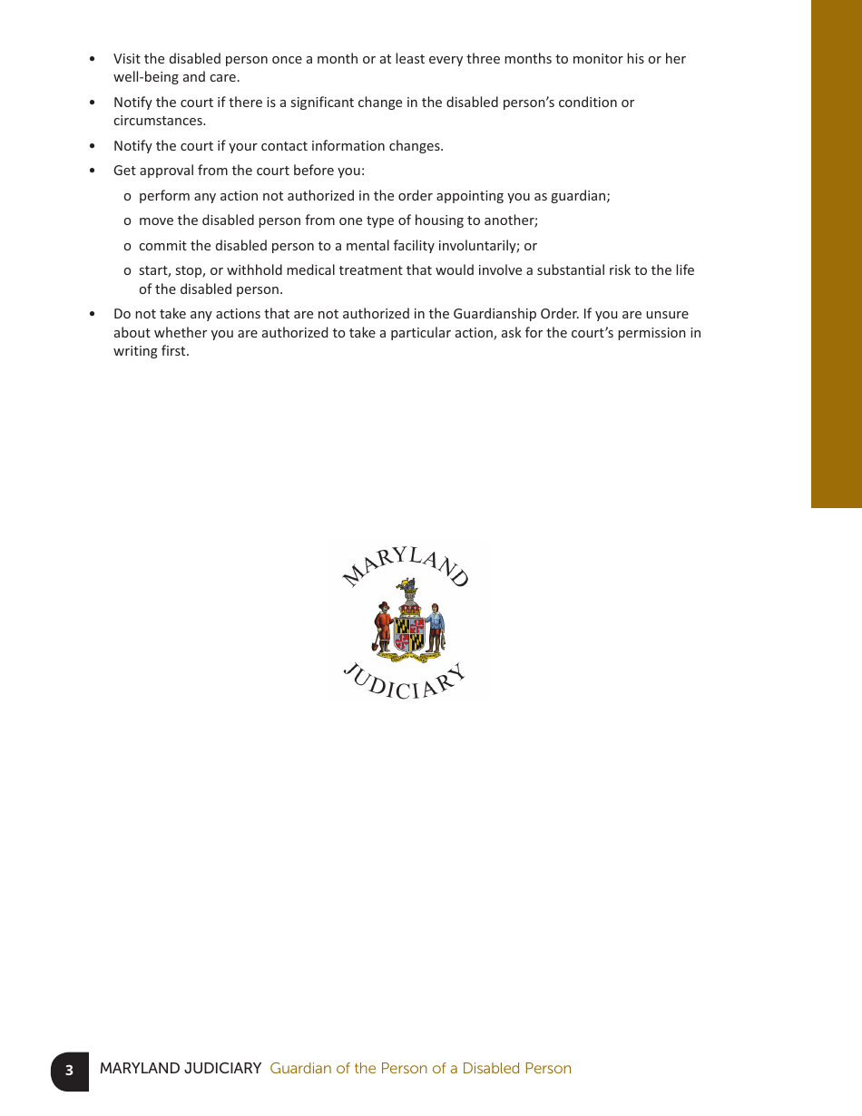 Guardian of the Person of a Disabled Person Checklist - Maryland, Page 3