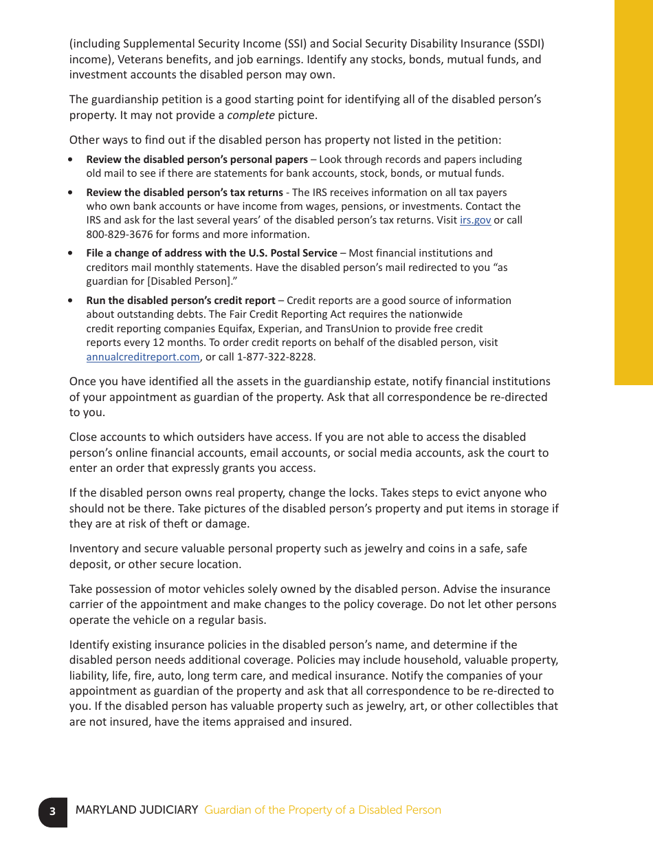 Guardian of the Property of a Disabled Person Checklist - Maryland, Page 3