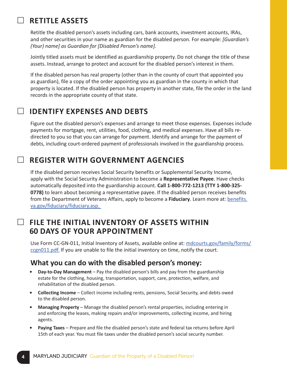 Guardian of the Property of a Disabled Person Checklist - Maryland, Page 4