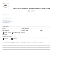 Document preview: Access to Justice Department - Interpretation Services Feedback Form (For Judges) - Maryland
