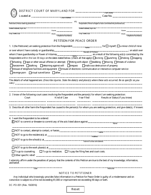 Form DC-PO-001  Printable Pdf