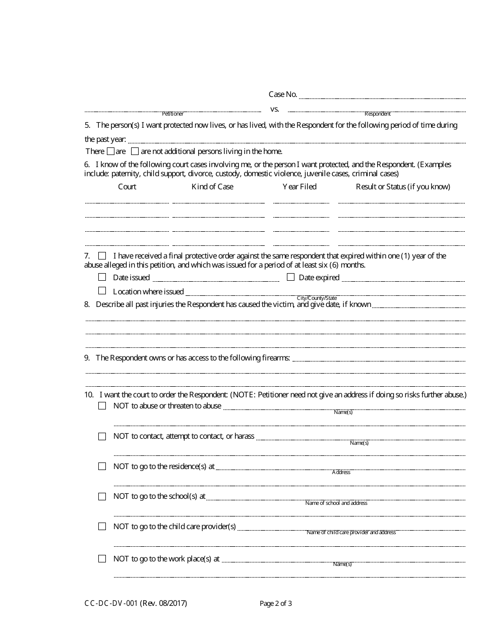 Form CC-DC-DV-001 Petition for Protection From Domestic Violence / Child Abuse / Vulnerable Adult Abuse - Maryland, Page 2