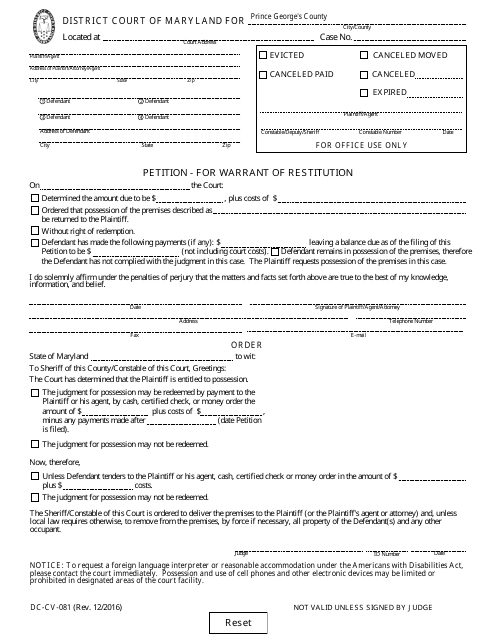 Form DC-CV-081  Printable Pdf