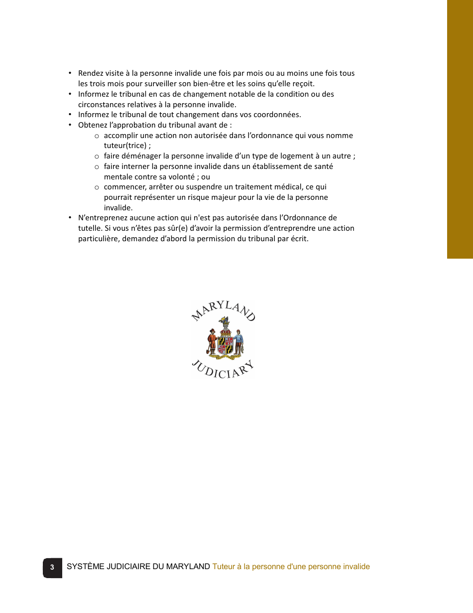 Guardian of the Person of a Disabled Person Checklist - Maryland (French), Page 3