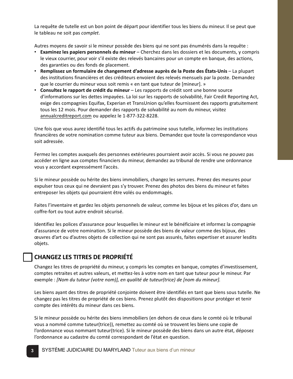 Guardian of the Property of a Minor Checklist - Maryland (French), Page 3