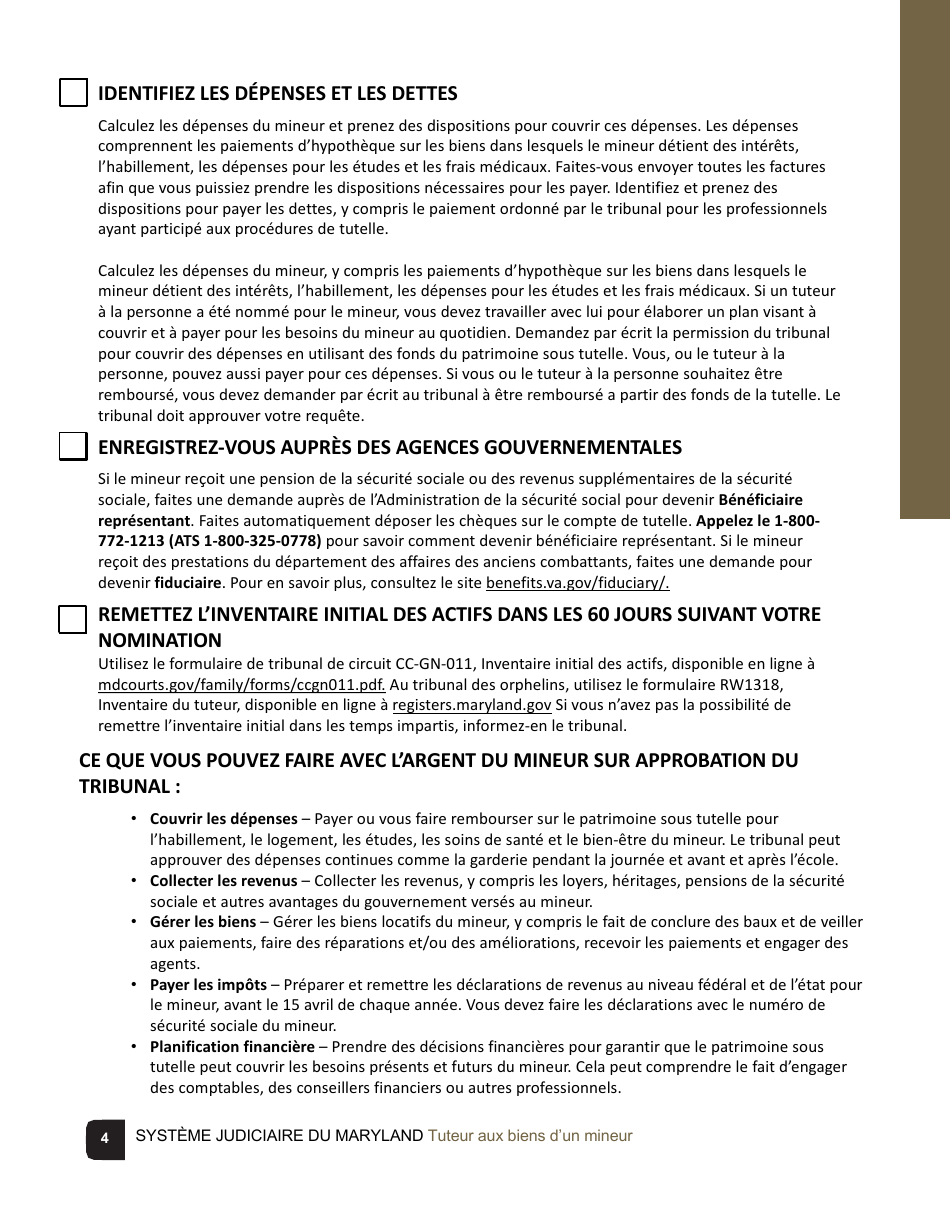 Guardian of the Property of a Minor Checklist - Maryland (French), Page 4