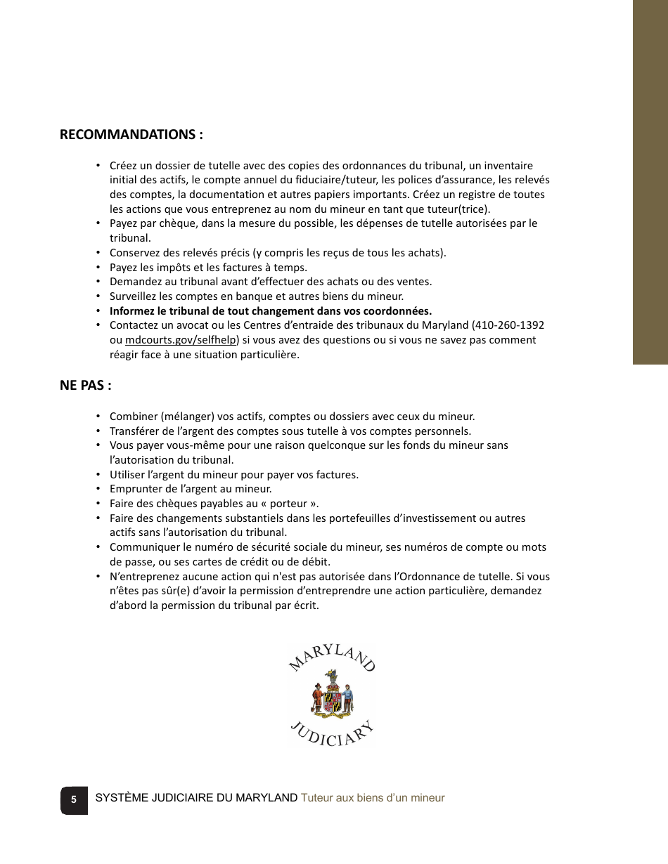 Guardian of the Property of a Minor Checklist - Maryland (French), Page 5