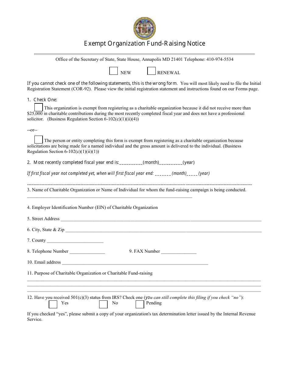 Exempt Organization Fund-Raising Notice Form - Maryland, Page 4