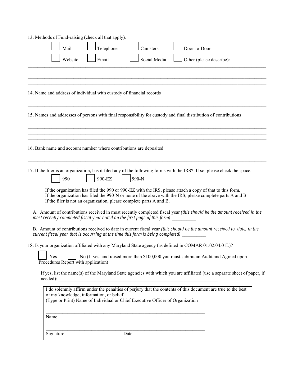 Exempt Organization Fund-Raising Notice Form - Maryland, Page 5