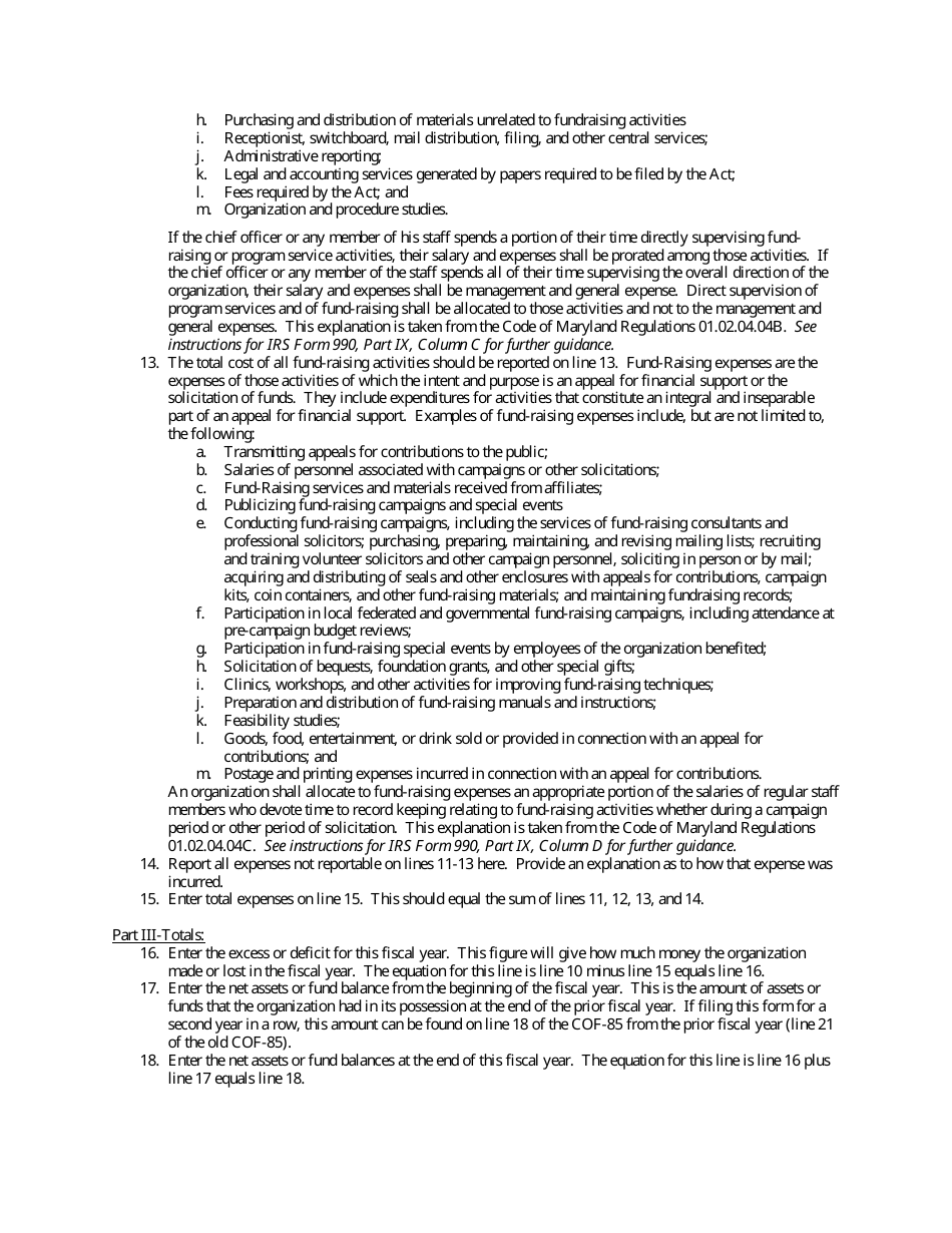 Form COF-85 Annual Financial Report for Charities - Maryland, Page 3