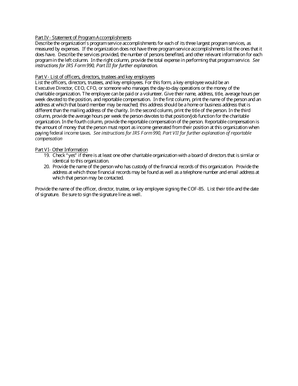 Form COF-85 Annual Financial Report for Charities - Maryland, Page 4