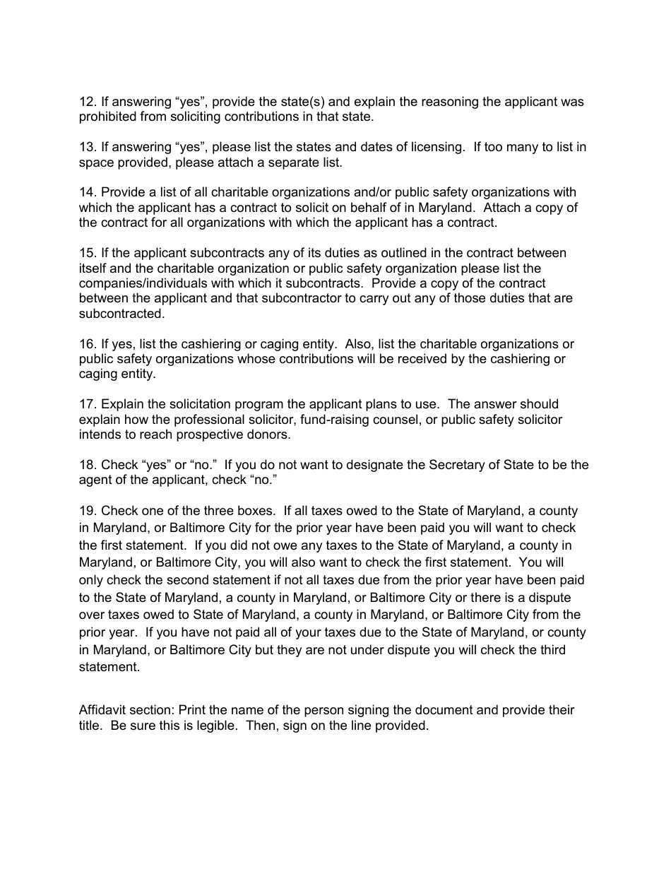 Application to Register as a Professional Solicitor, Fund-Raising Counsel, or Public Safety Solicitor - Maryland, Page 3