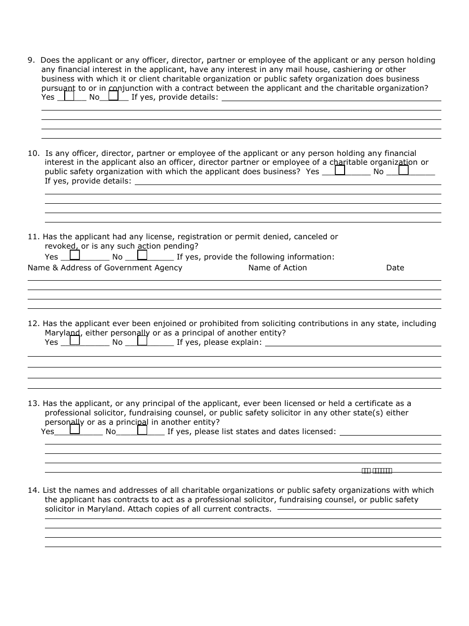 Application to Register as a Professional Solicitor, Fund-Raising Counsel, or Public Safety Solicitor - Maryland, Page 5