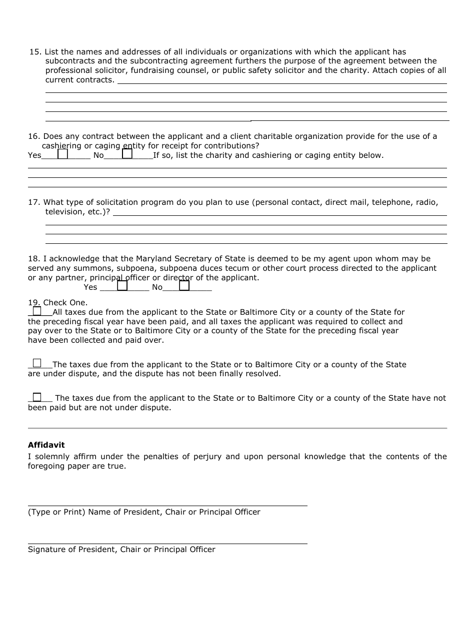 Application to Register as a Professional Solicitor, Fund-Raising Counsel, or Public Safety Solicitor - Maryland, Page 6