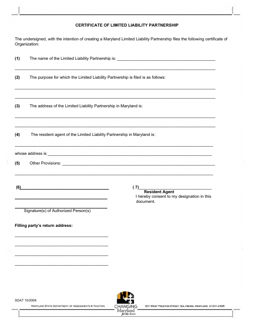 Certificate of Limited Liability Partnership - Maryland Download Pdf