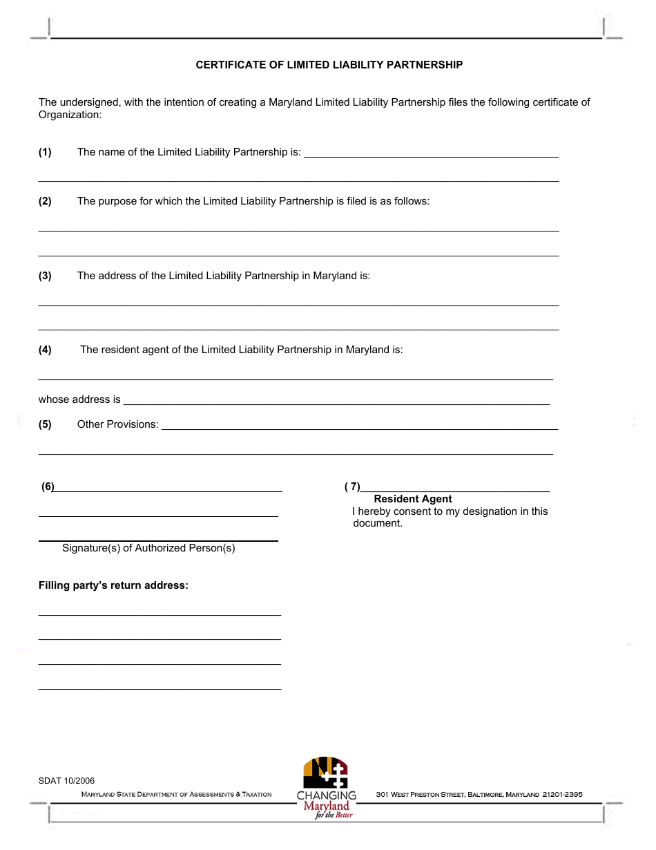 Certificate of Limited Liability Partnership - Maryland, Page 1