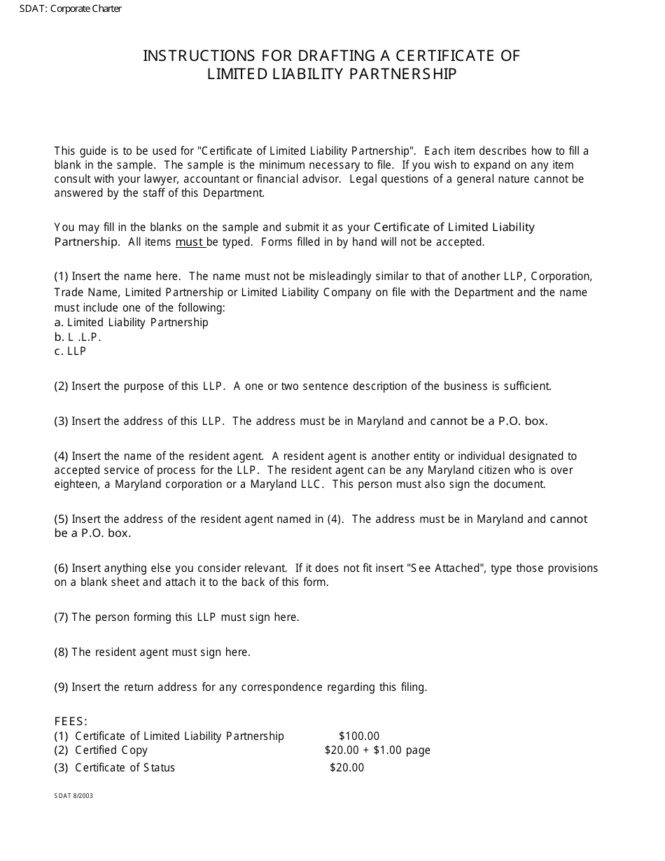 Certificate of Limited Liability Partnership - Maryland, Page 2
