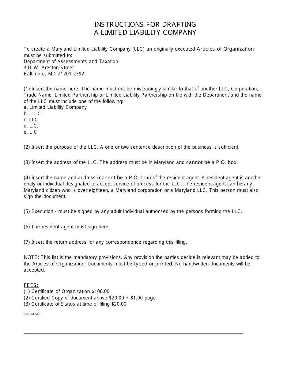 Articles of Organization for Limited Liability Company - Maryland, Page 2