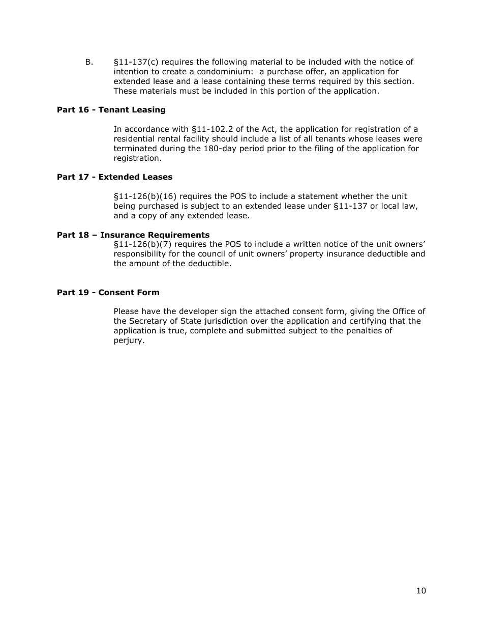 Application for the Registration of a Public Offering Statement for a Residential Condominium - Maryland, Page 11