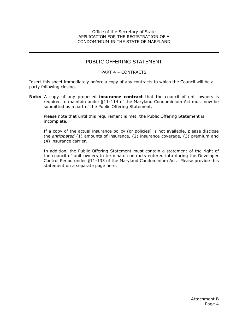 Application for the Registration of a Public Offering Statement for a Residential Condominium - Maryland, Page 17
