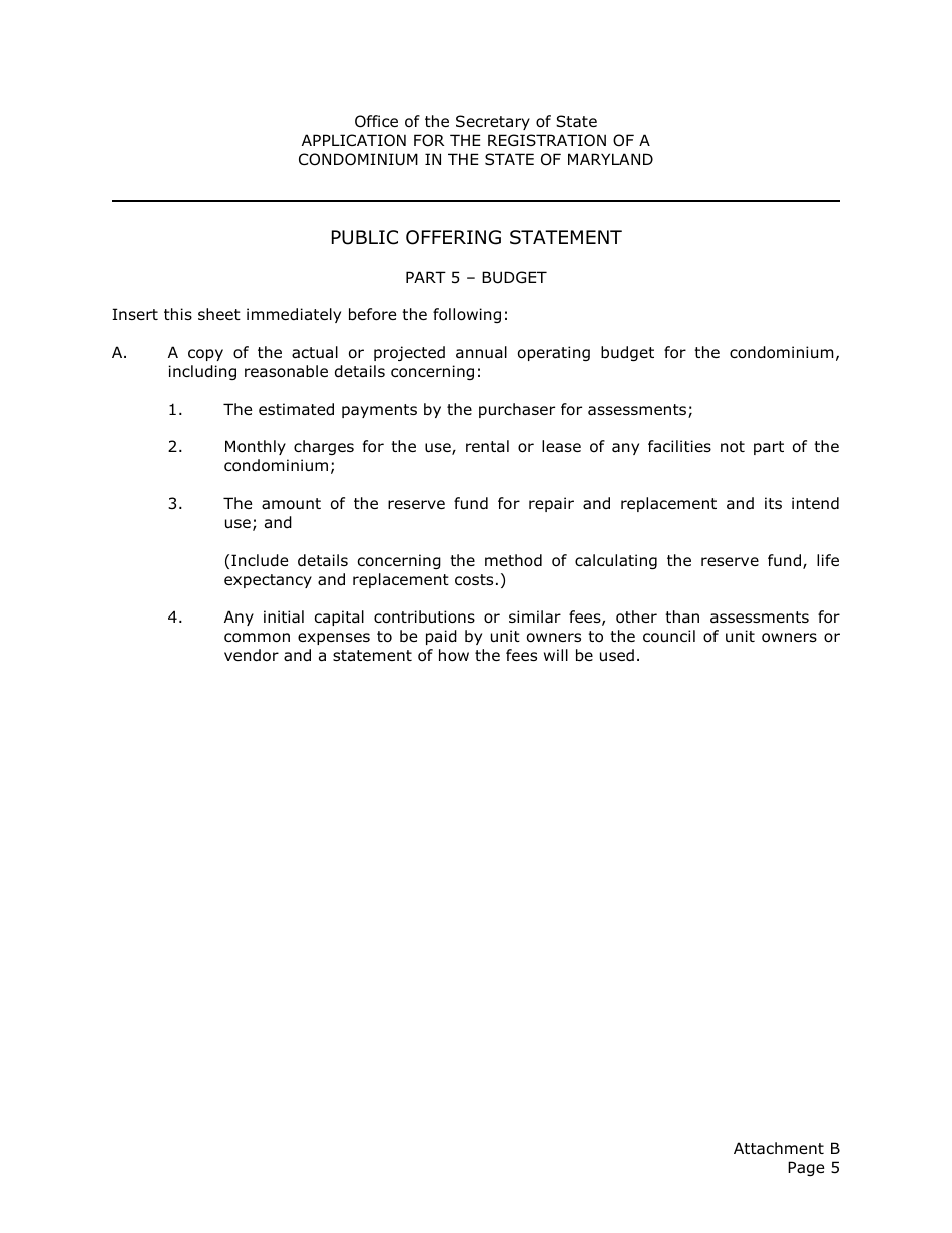 Application for the Registration of a Public Offering Statement for a Residential Condominium - Maryland, Page 18