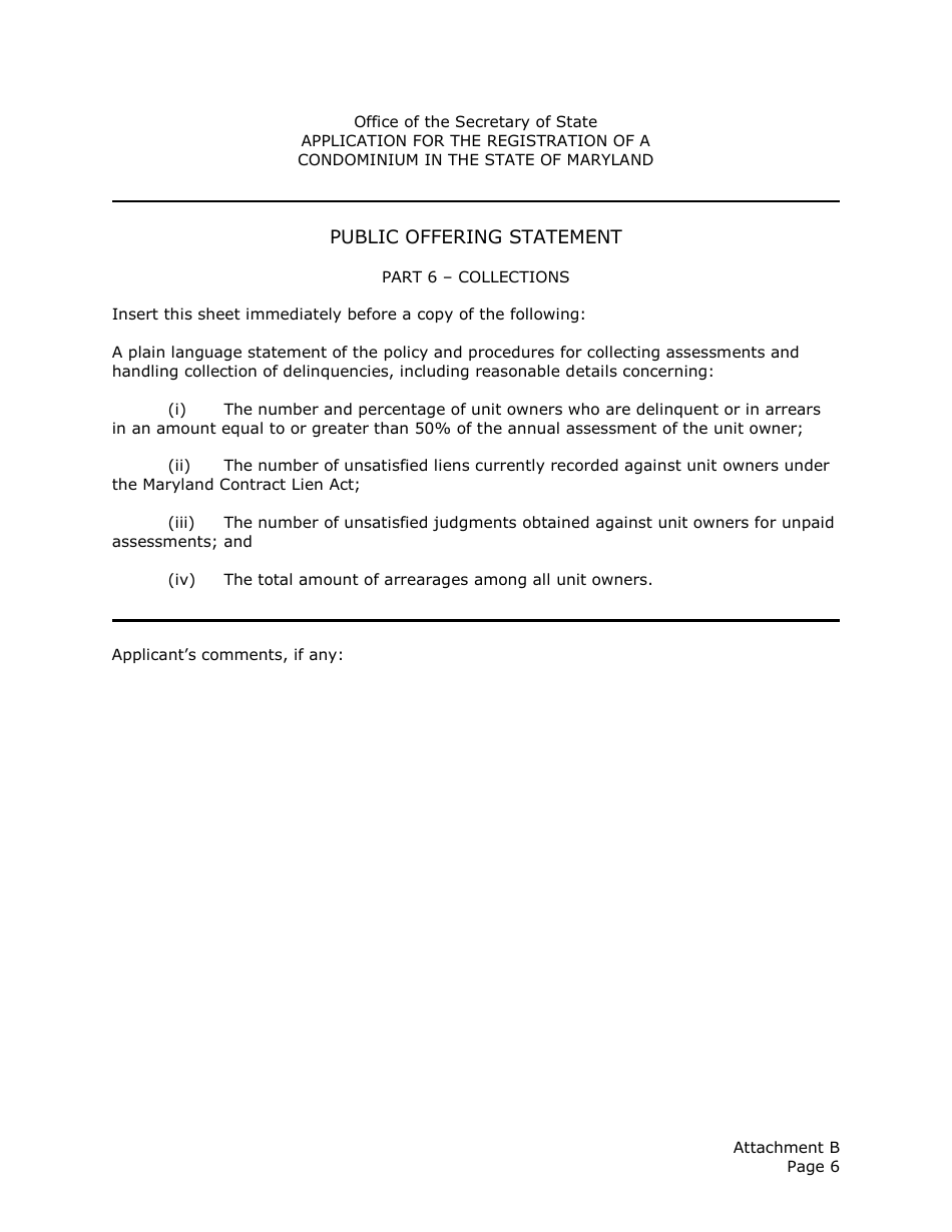 Application for the Registration of a Public Offering Statement for a Residential Condominium - Maryland, Page 19