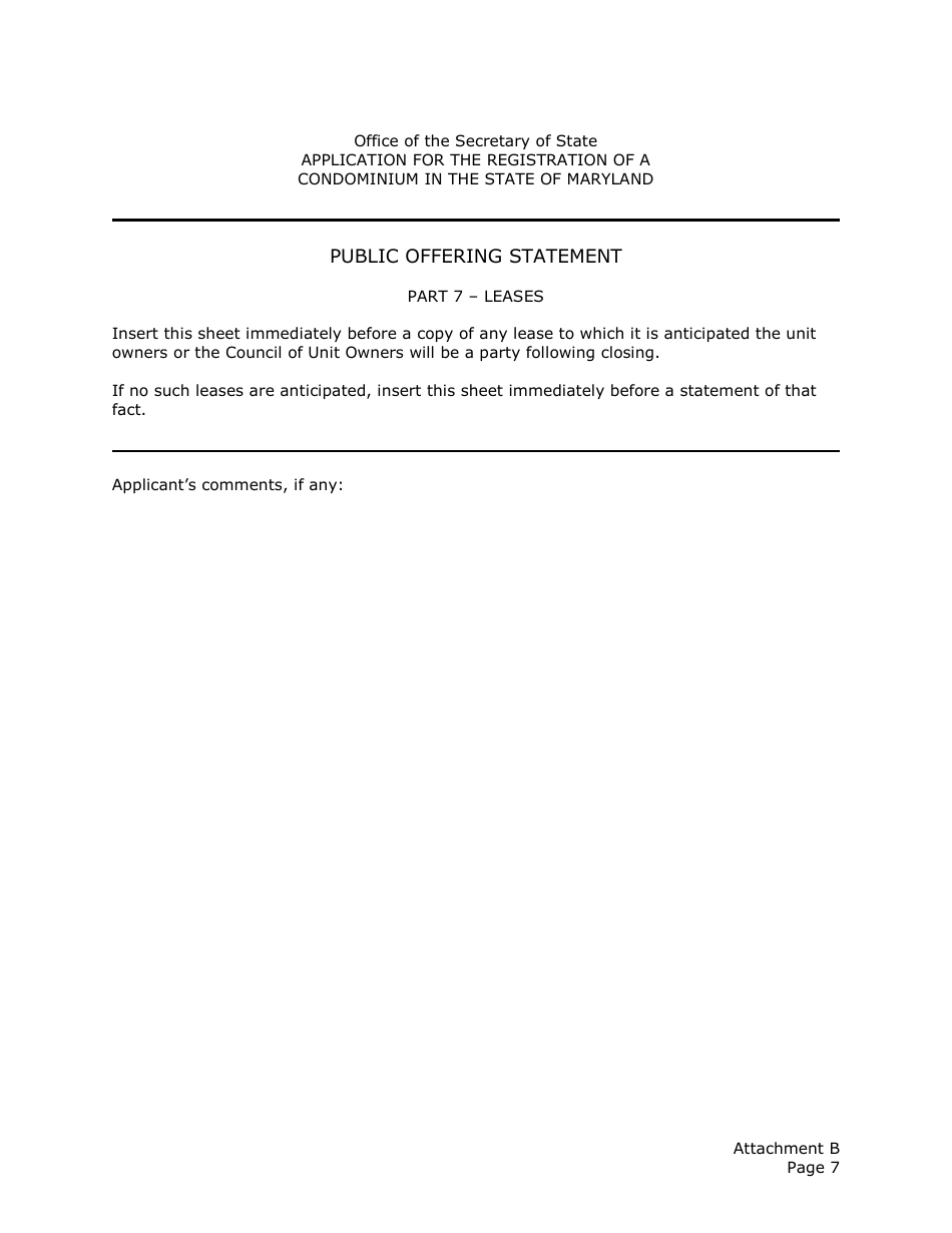 Application for the Registration of a Public Offering Statement for a Residential Condominium - Maryland, Page 20