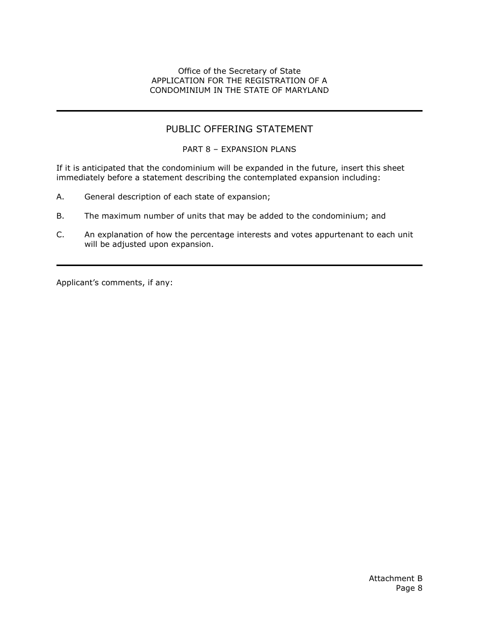 Application for the Registration of a Public Offering Statement for a Residential Condominium - Maryland, Page 21