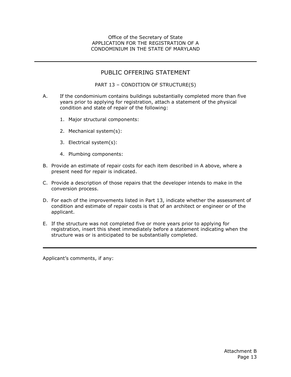 Application for the Registration of a Public Offering Statement for a Residential Condominium - Maryland, Page 26