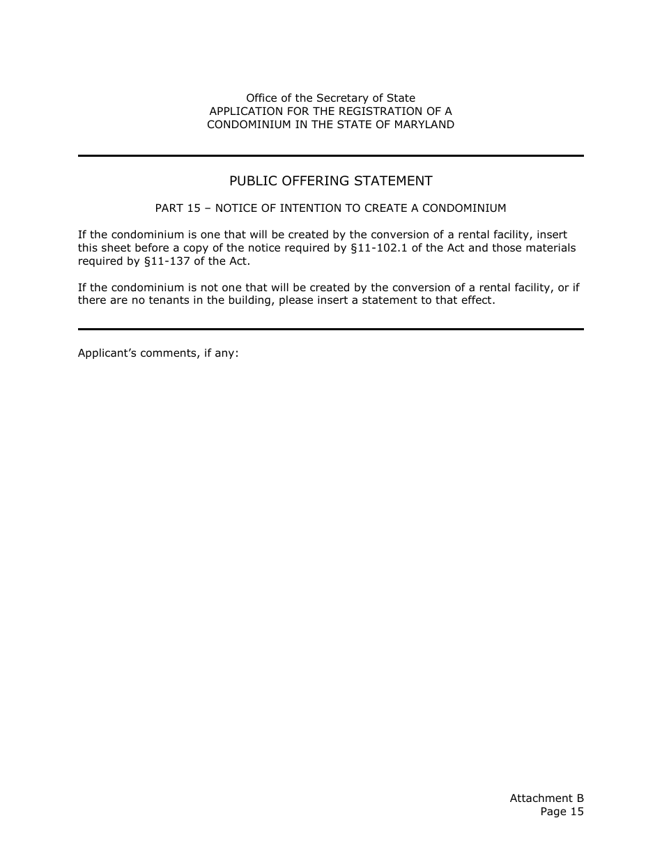 Application for the Registration of a Public Offering Statement for a Residential Condominium - Maryland, Page 28