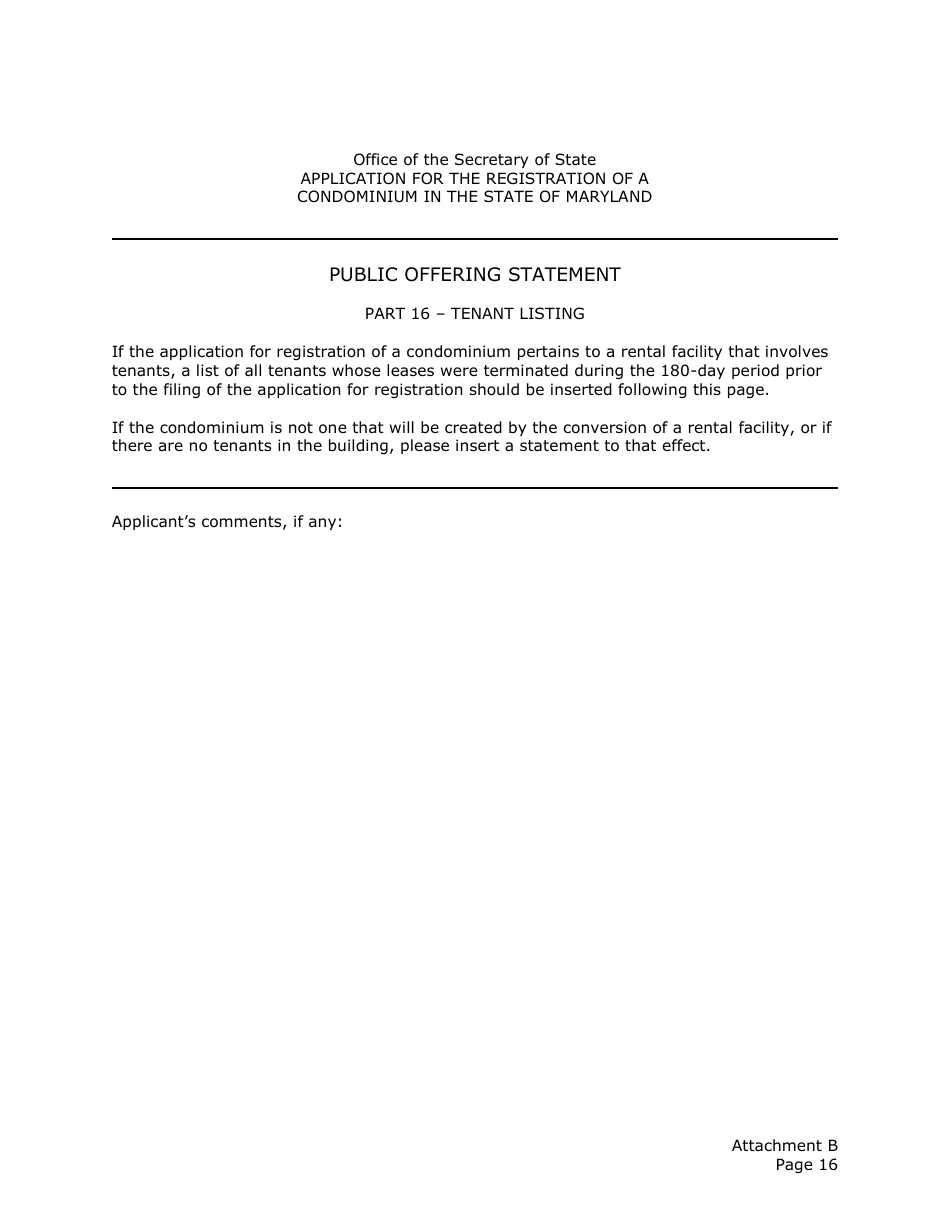 Application for the Registration of a Public Offering Statement for a Residential Condominium - Maryland, Page 29