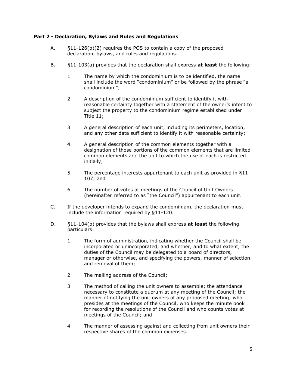 Application for the Registration of a Public Offering Statement for a Residential Condominium - Maryland, Page 6